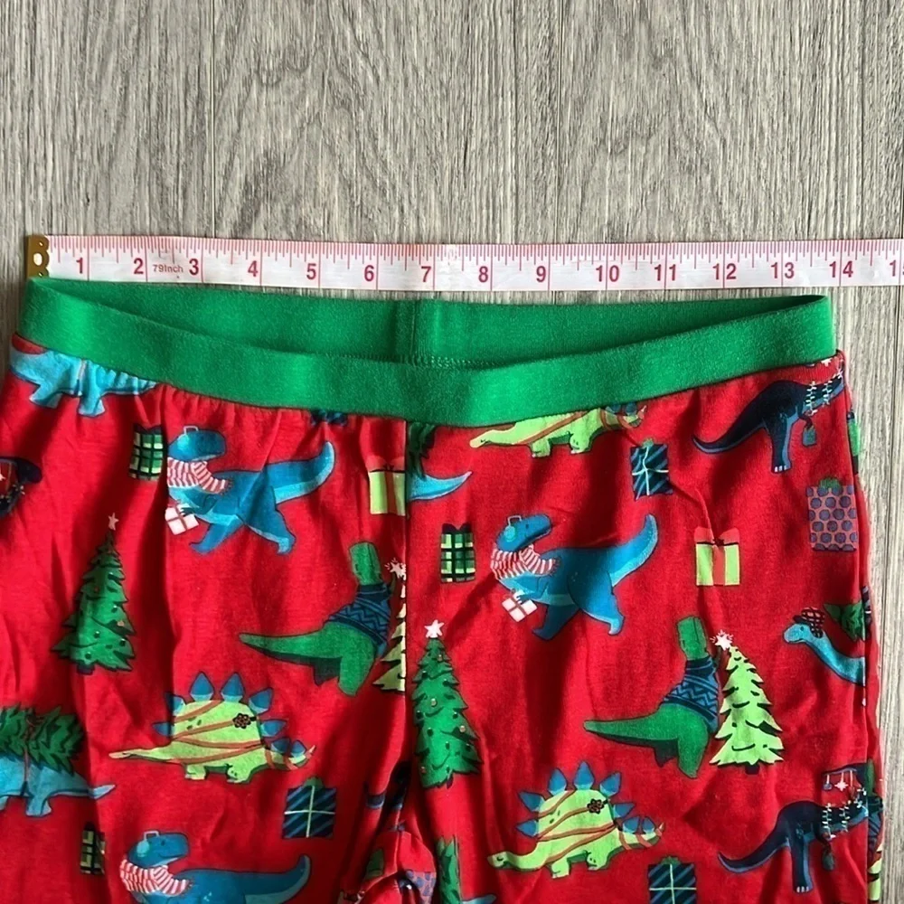 Christmas PJs Long Sleeve Pants Set Red Green Dinosaurs Size M